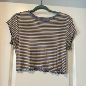 RVCA Lavender, Olive & White Striped Lettuce-Edge Crop Top